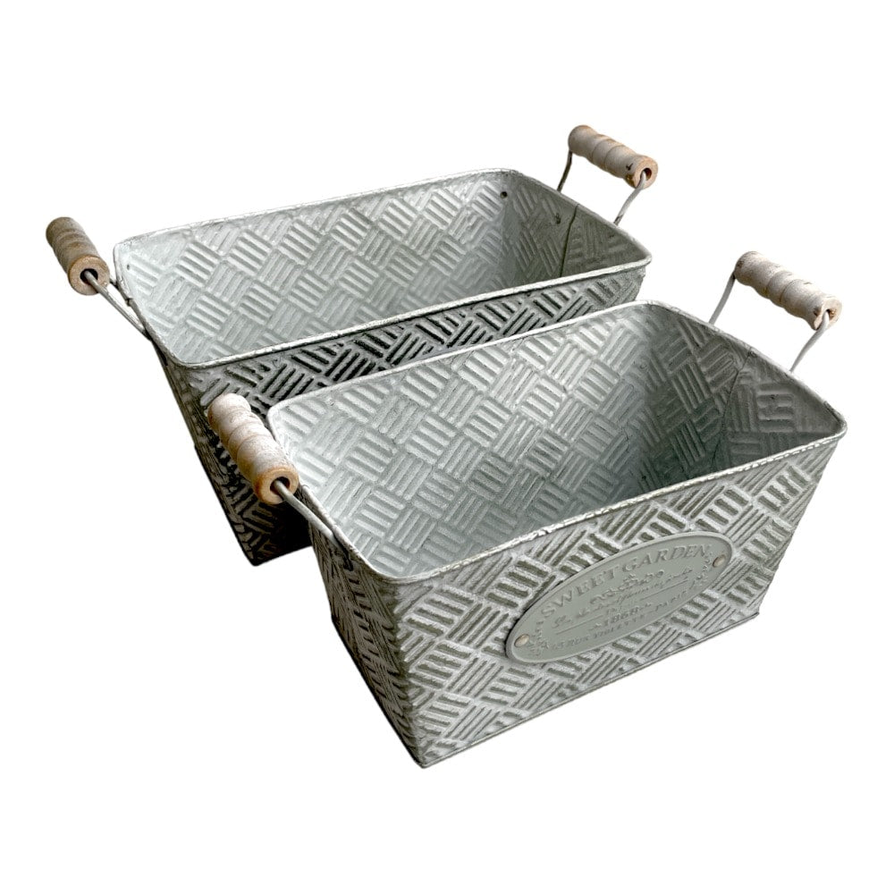Ghiveci dreptunghiular din metal cu mânere model Sweet Garden - CraftUp