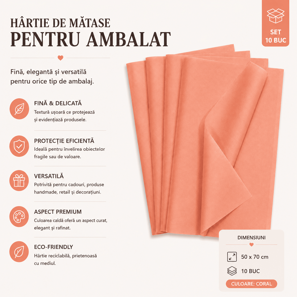 Hârtie de mătase pentru ambalat (set 10 buc) - CraftUp