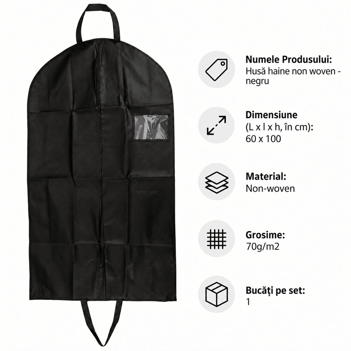 Husă haine non woven - negru - CraftUp