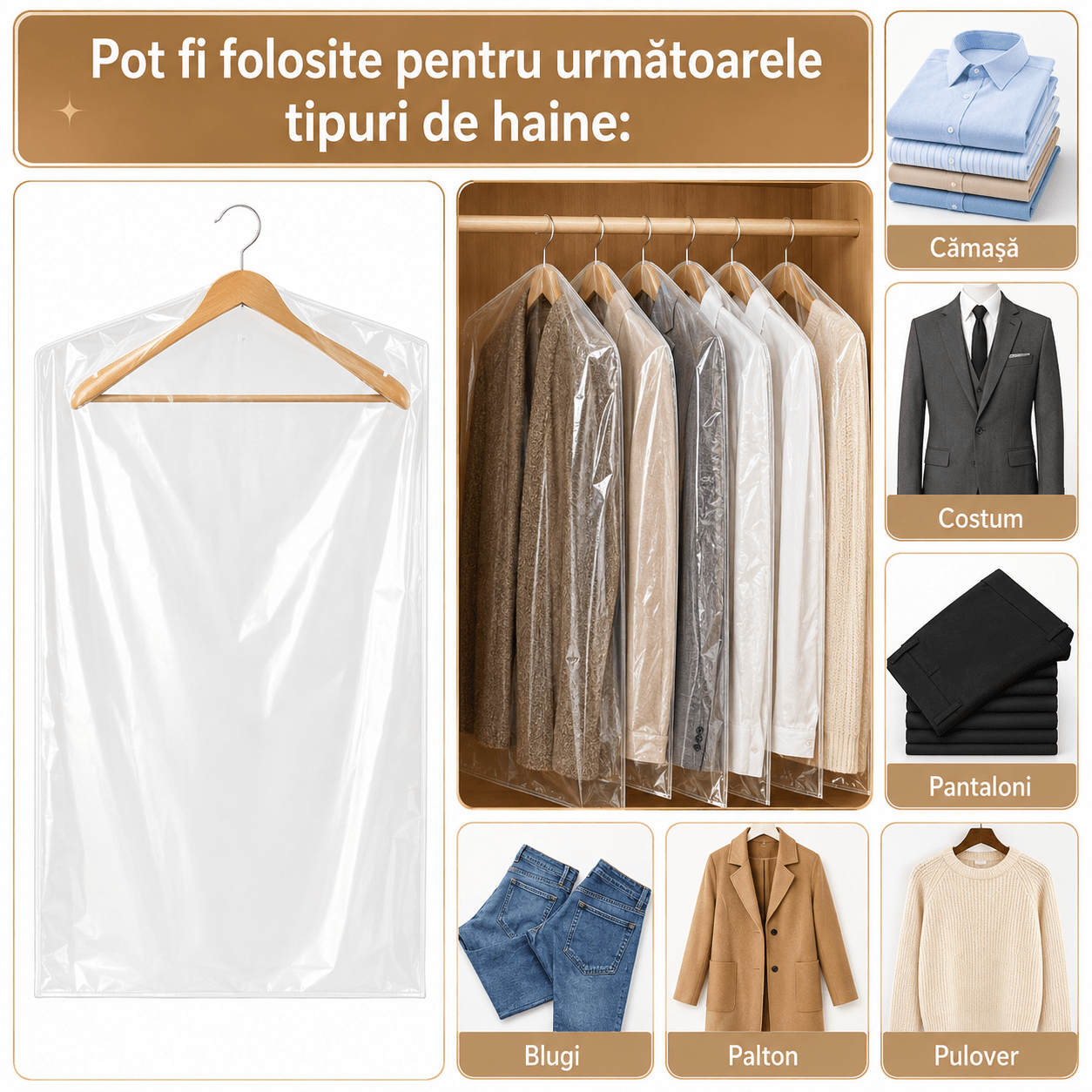 Huse transparente pentru haine (set 100 buc) - CraftUp