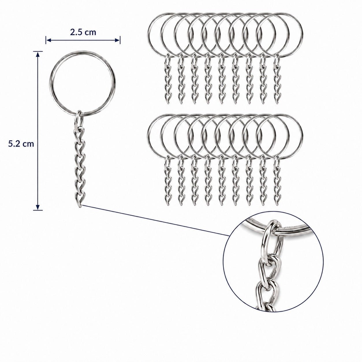 Inele breloc argintii 2.5cm cu lanț (200 buc) - CraftUp