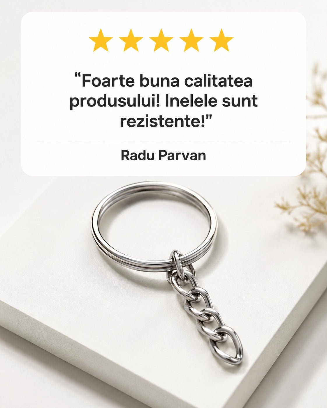 Inele breloc argintii 2.5cm cu lanț (200 buc) - CraftUp