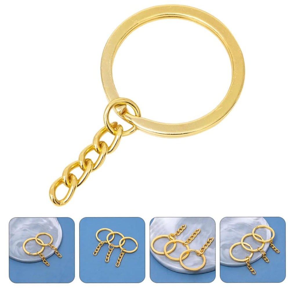 Inele breloc aurii 2.5cm cu lanț (set 200 buc) - CraftUp