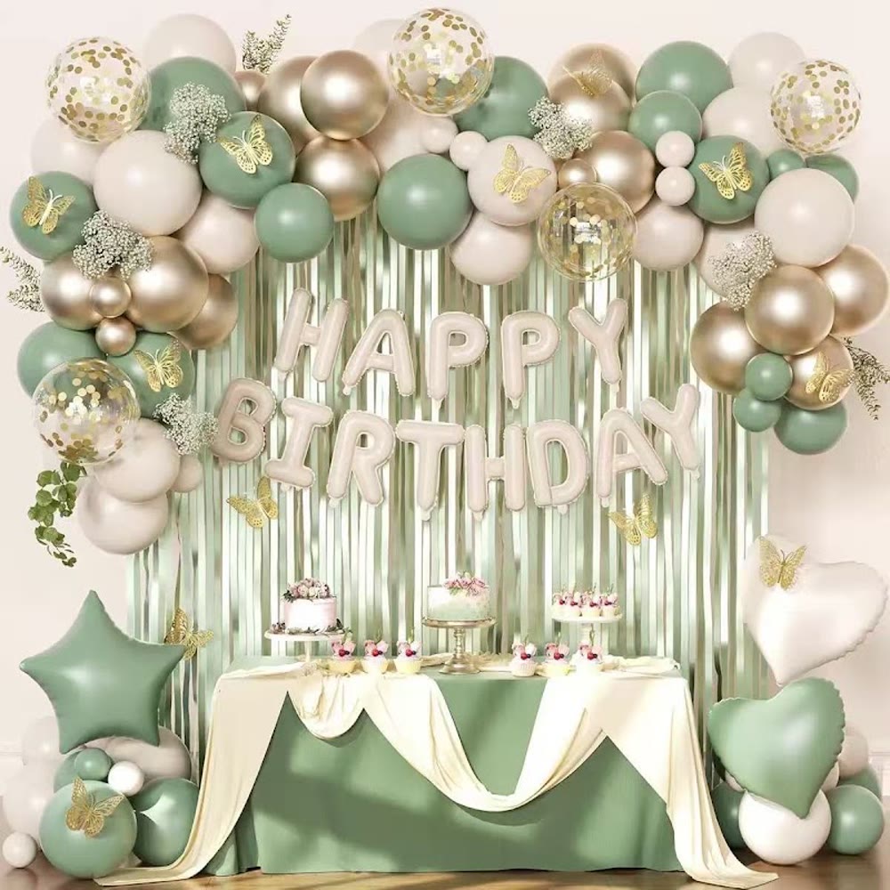Kit arcadă baloane cu perdea și litere Happy Birthday - verde - CraftUp