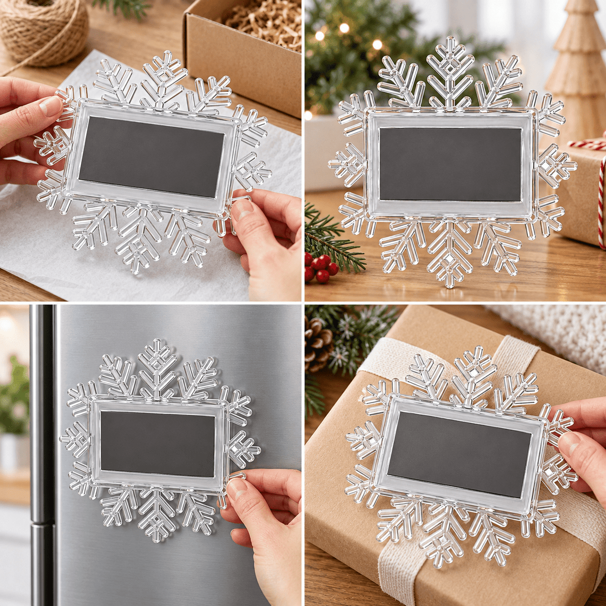 Magnet frigider cu ramă foto fulg de zăpadă - transparent - CraftUp