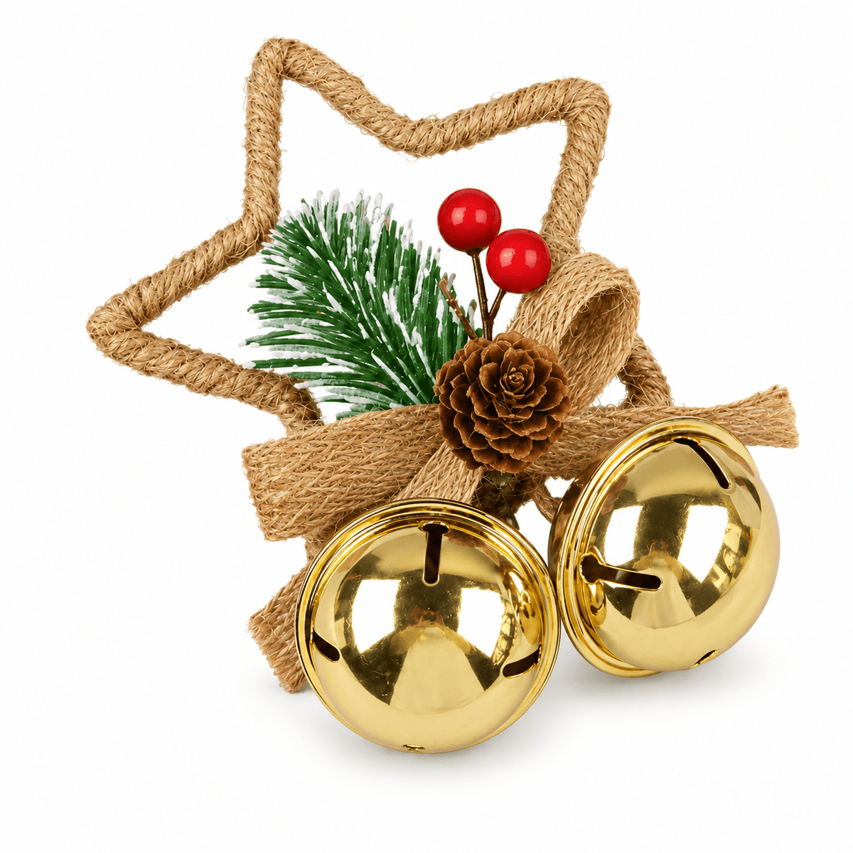 Ornament Crăciun stea din iută cu clopoței - auriu - CraftUp