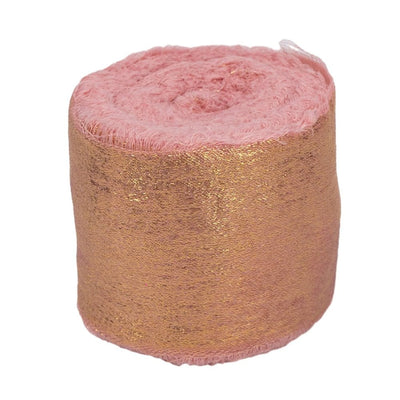 Panglică textil strălucitoare cu margini nefinisate - roz - 4cm x 5m