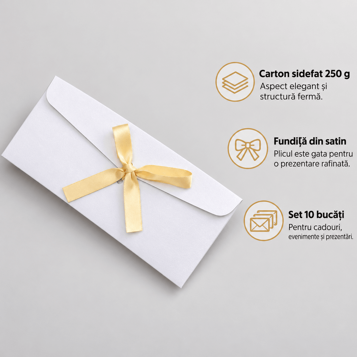 Plicuri sidefate cu fundiță din satin - alb (set 10 buc) - CraftUp
