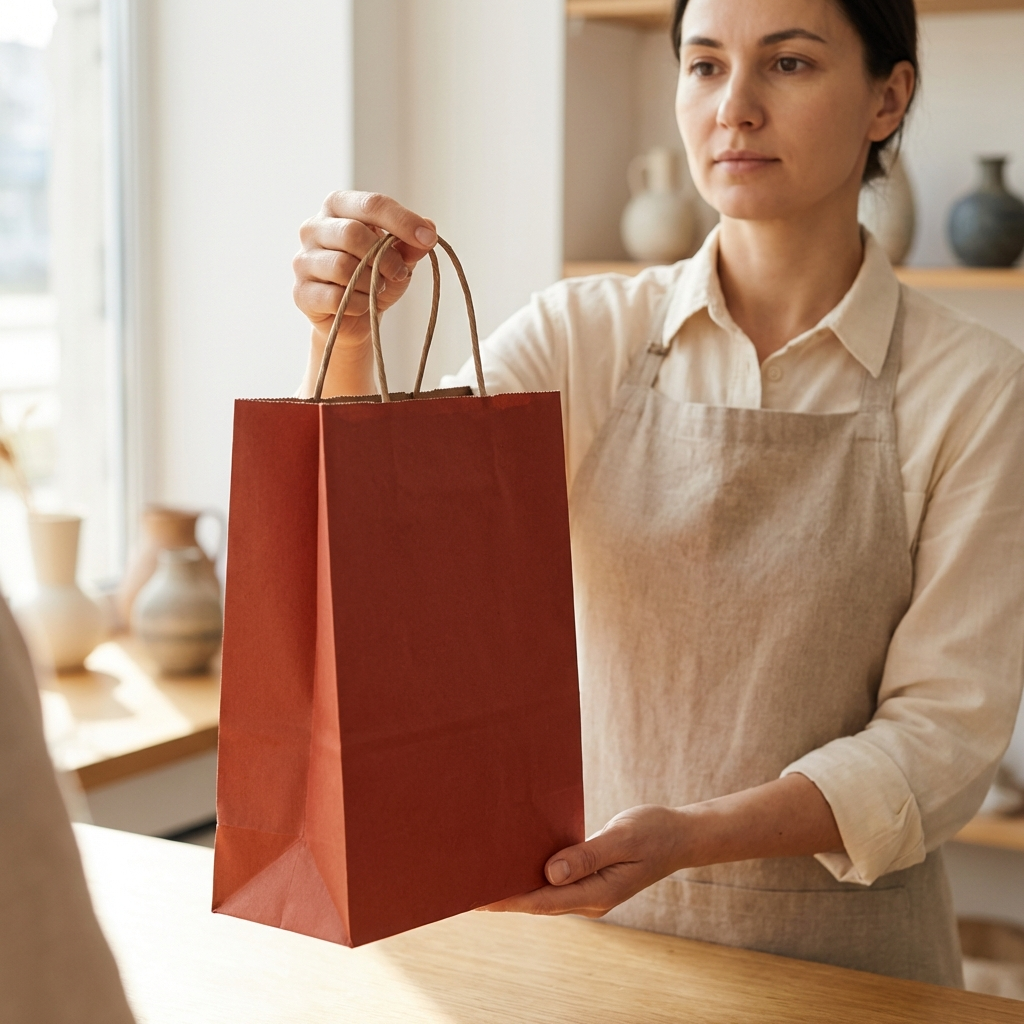 Sacoșe hârtie cu mâner răsucit - vișiniu (set 12 buc)