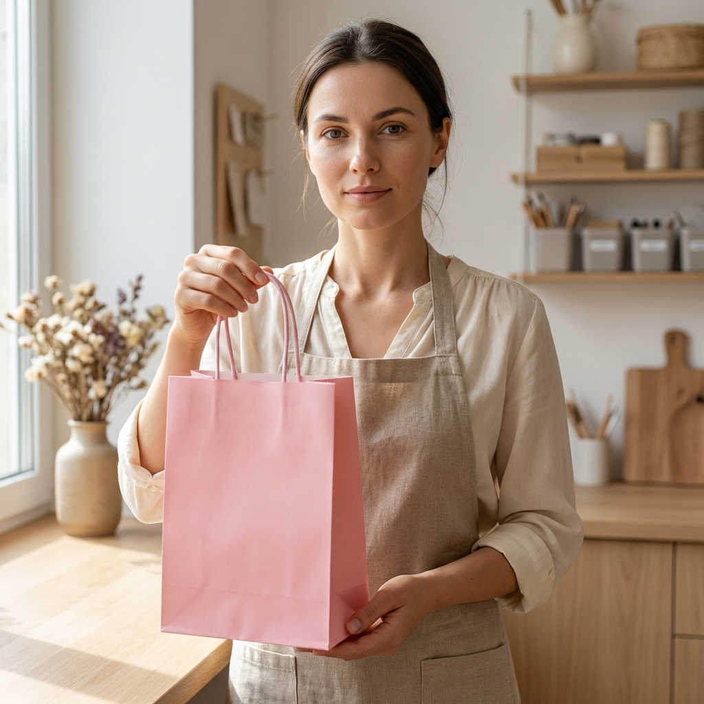 Sacoșe hârtie cu mâner răsucit - roz (set 12 buc)