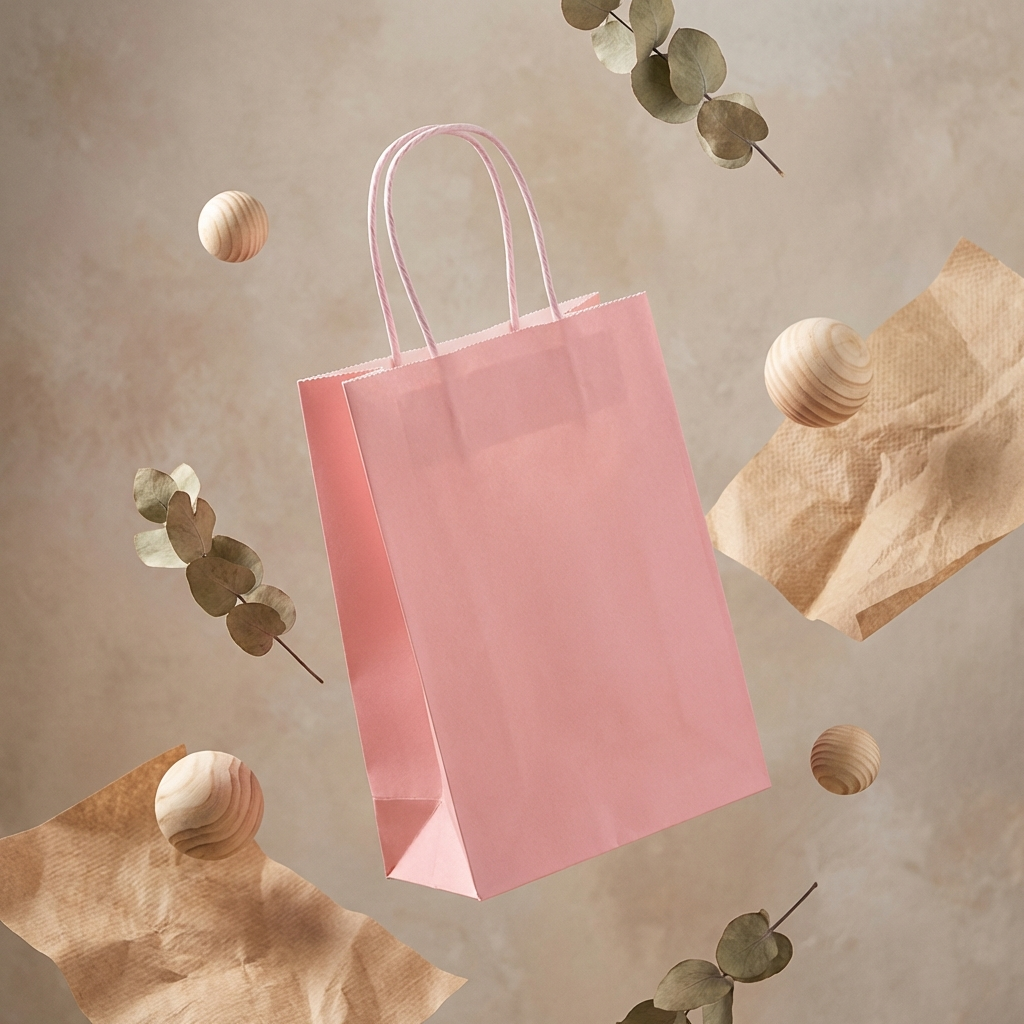 Sacoșe hârtie cu mâner răsucit - roz (set 12 buc)