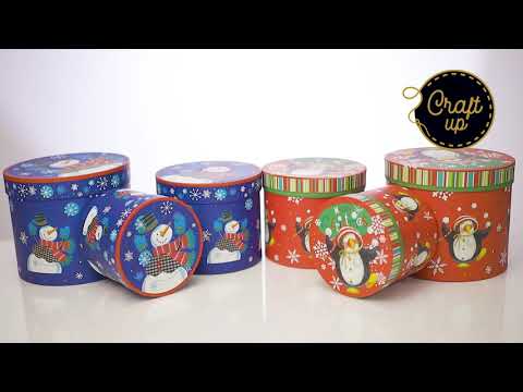Set 3 cutii rotunde Crăciun - model om de zăpadă