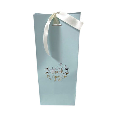 Pungi înalte cu mesaj Thank you și panglică pentru închidere - bleu (set 50 buc) - 8x9.5x23cm