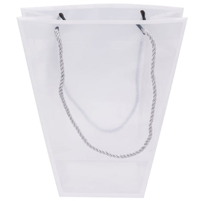 Pungi trapez din plastic cu mânere din sfoară - alb (set 10 buc) 26x24x12cm