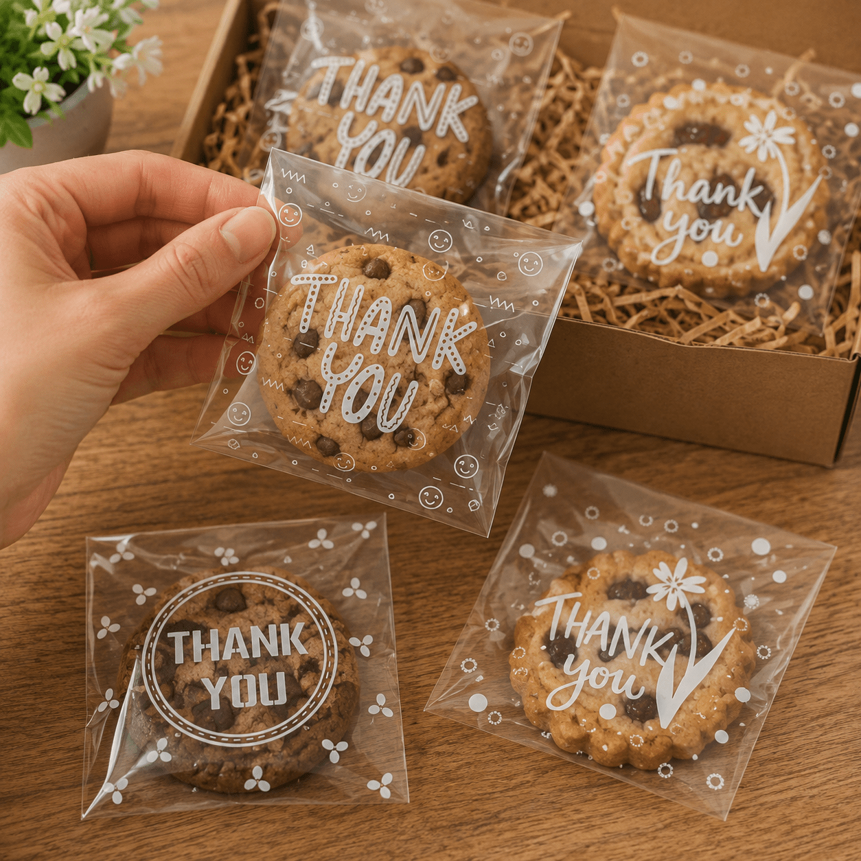 Pungi adezive cu print Thank You - transparent (set 50 buc) - CraftUp