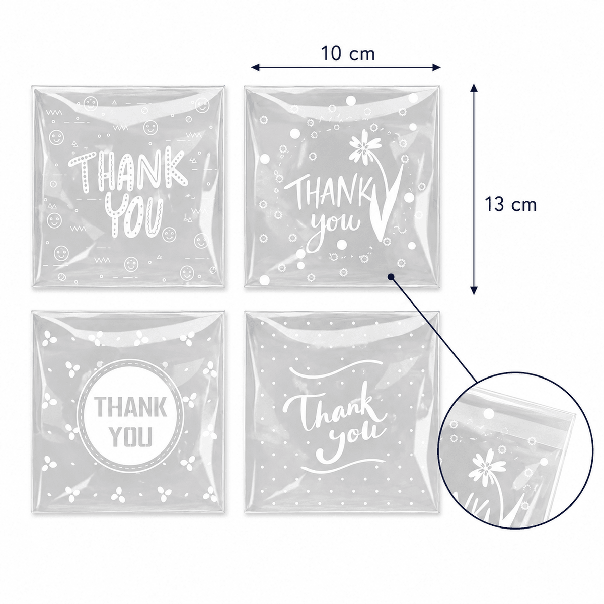Pungi adezive cu print Thank You - transparent (set 50 buc) - CraftUp