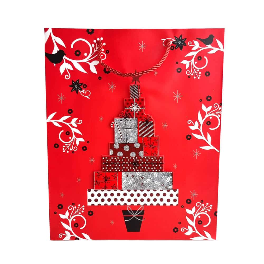 Pungi cadou Crăciun roșii 3D cu slipici model aleatoriu (set 12 buc) - CraftUp