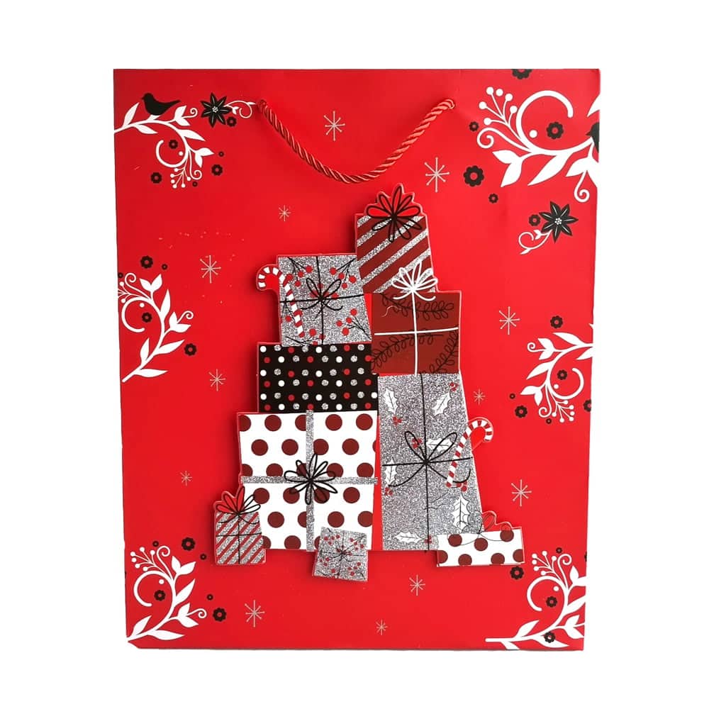 Pungi cadou Crăciun roșii 3D cu slipici model aleatoriu (set 12 buc) - CraftUp