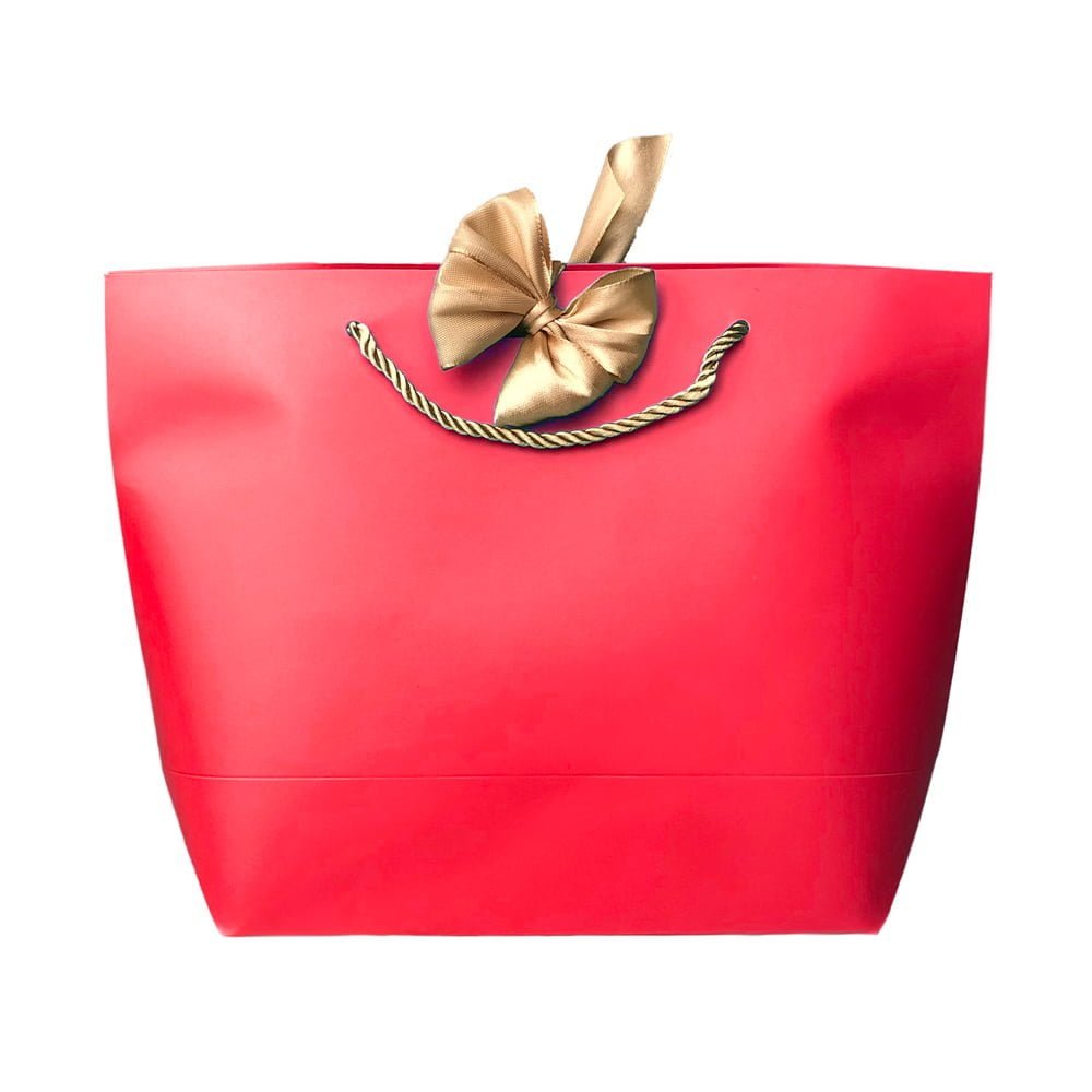 Pungi cadou cu mâner și fundă aurie - roșu (set 12 buc) - CraftUp