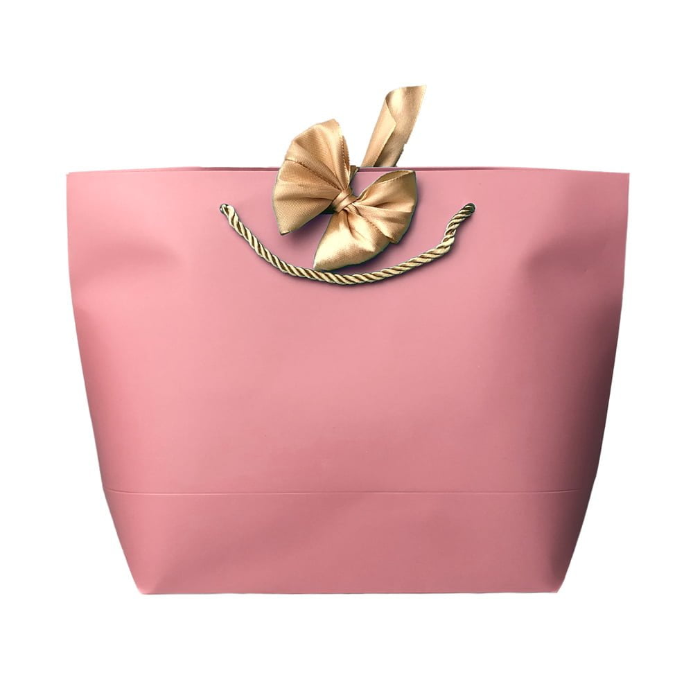 Pungi cadou cu mâner și fundă aurie - roz (set 12 buc) - CraftUp