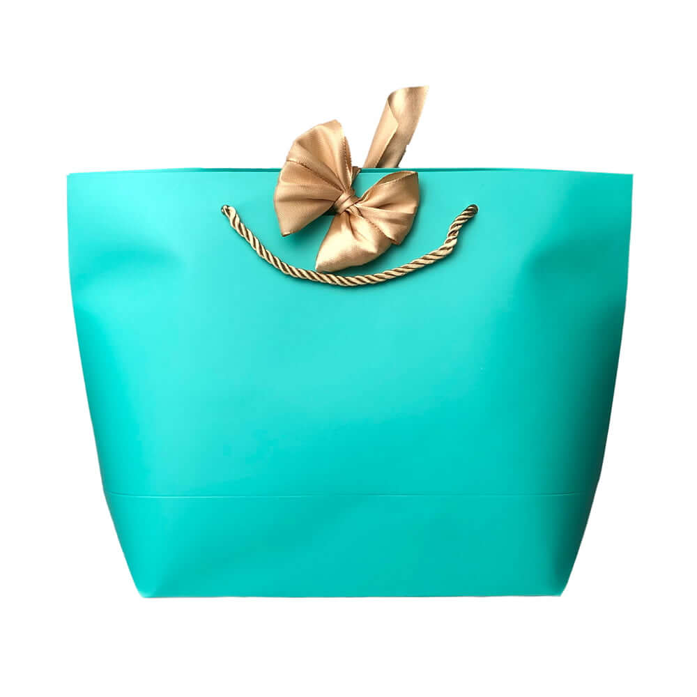 Pungi cadou cu mâner și fundă aurie - turcoaz (set 12 buc) - CraftUp