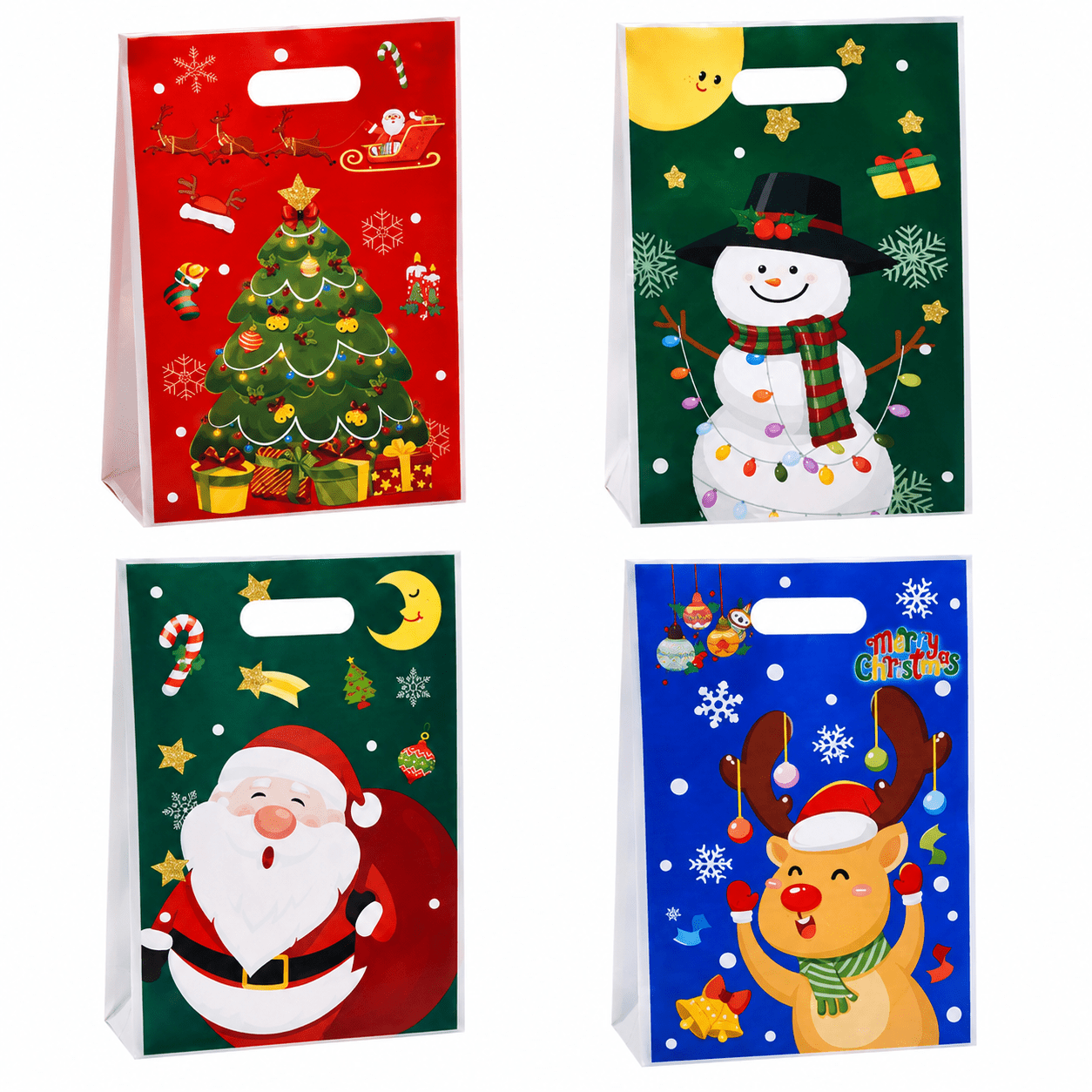 Pungi cadou de Crăciun cu mâner și personaje - mix 4 modele (set 50 buc) - CraftUp