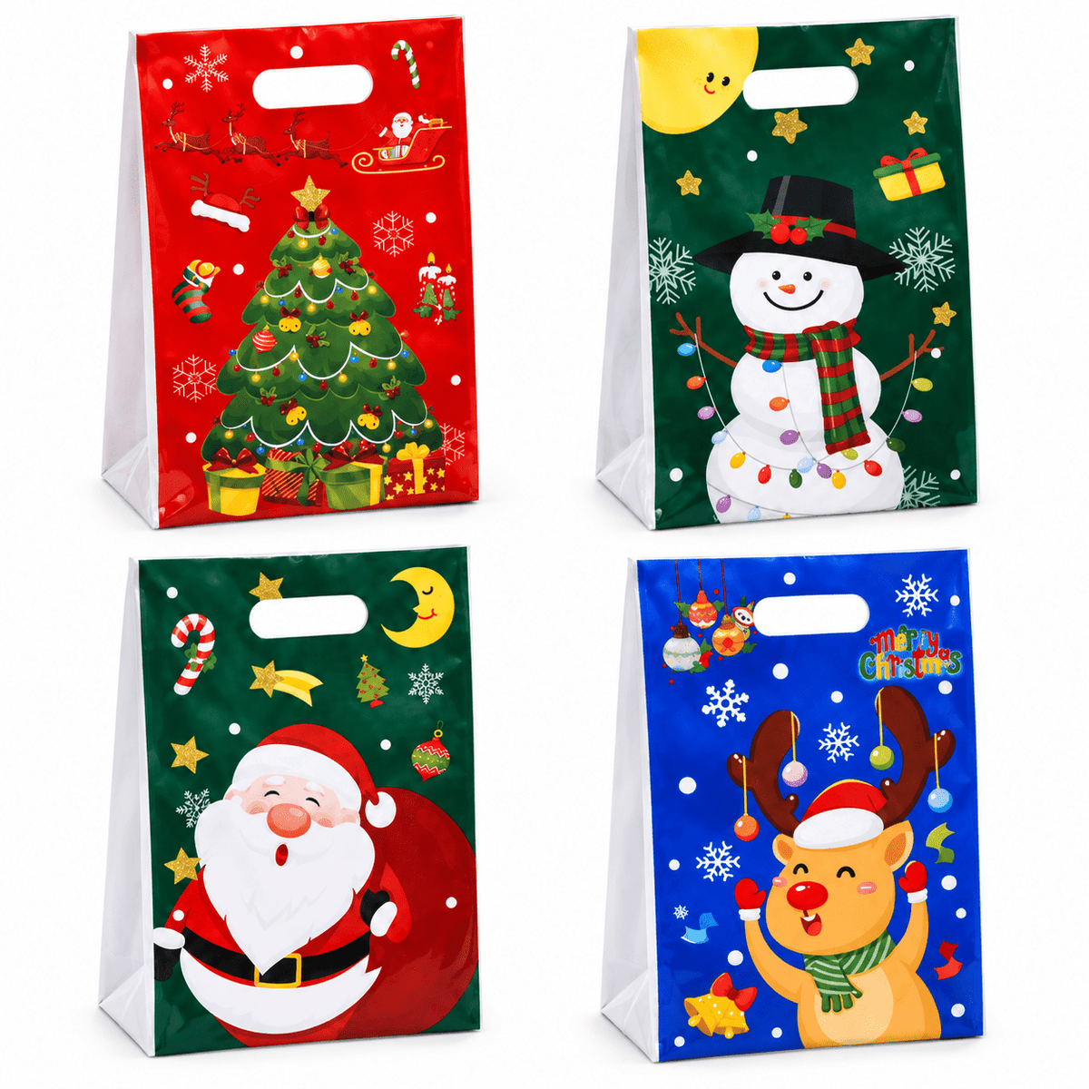 Pungi cadou de Crăciun cu mâner și personaje - mix 4 modele (set 50 buc) - CraftUp