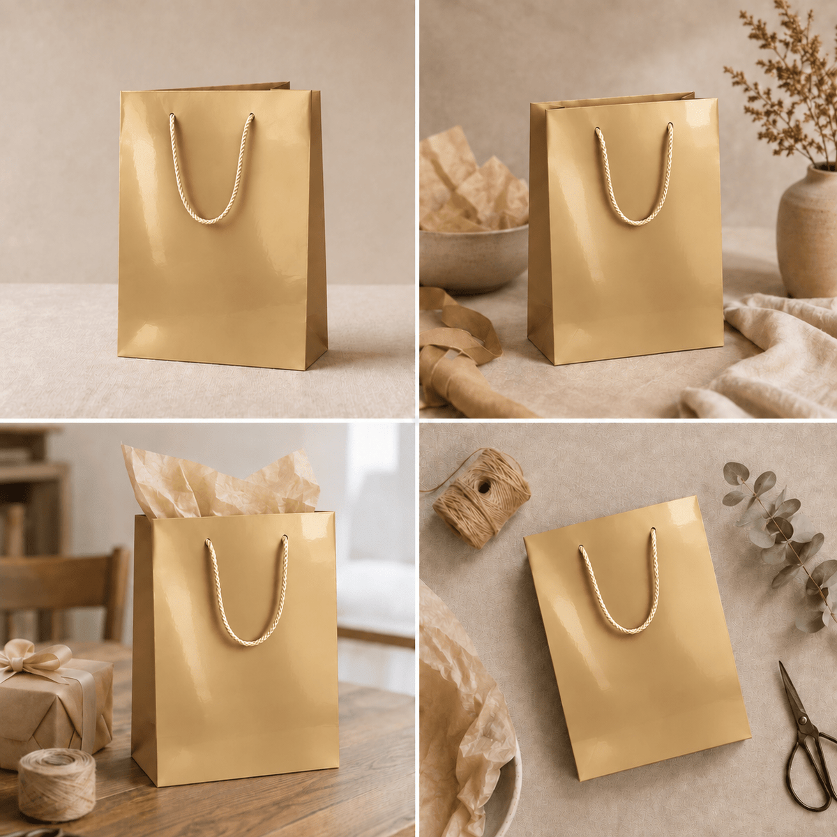Pungi cadou dreptunghiulare uni - auriu (set 12 buc) - CraftUp