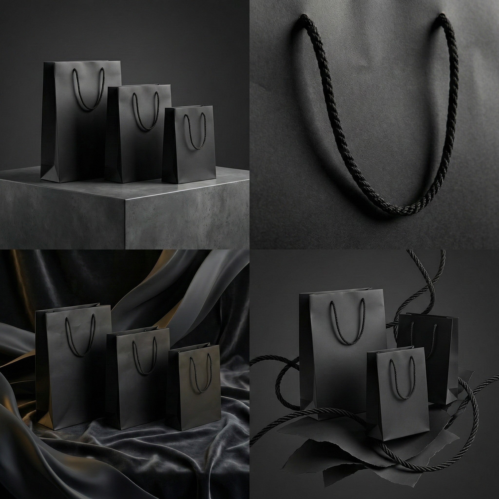 Pungi cadou dreptunghiulare uni - negru (set 12 buc) - CraftUp