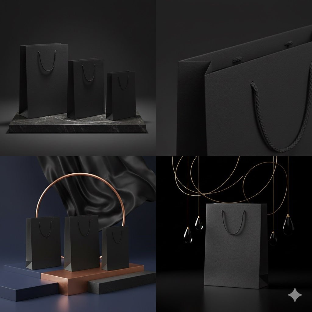 Pungi cadou dreptunghiulare uni - negru (set 12 buc) - CraftUp