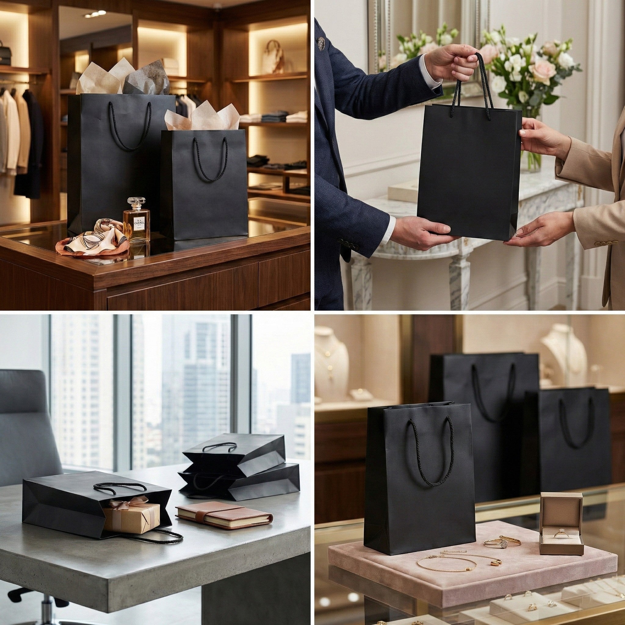 Pungi cadou dreptunghiulare uni - negru (set 12 buc) - CraftUp