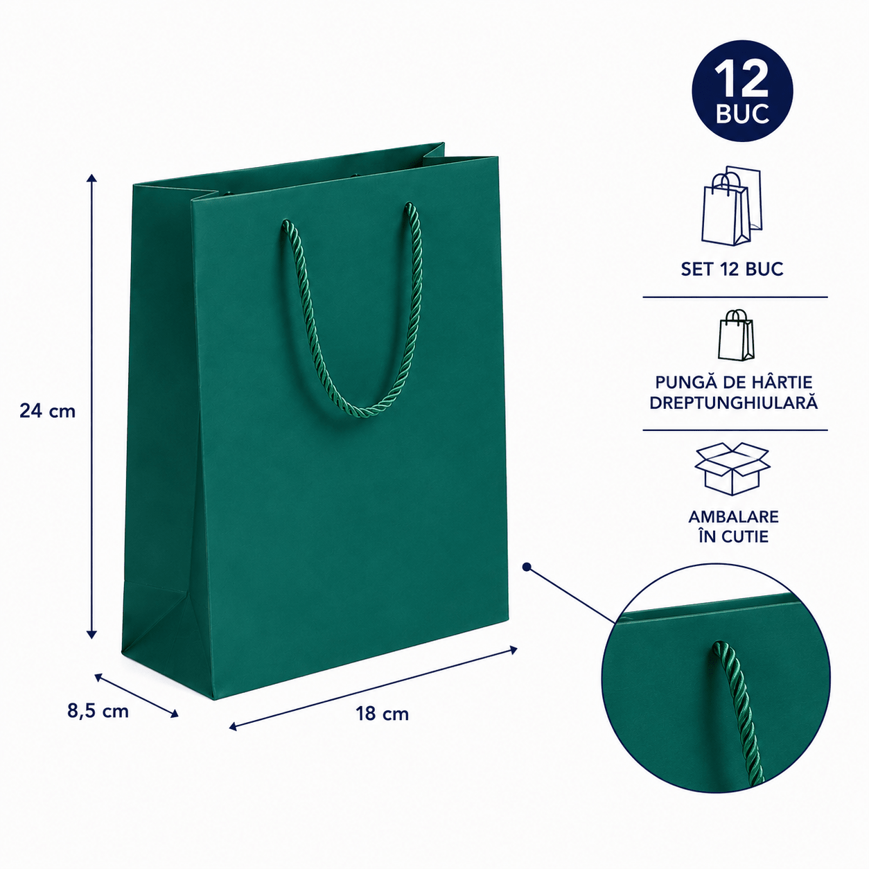 Pungi cadou dreptunghiulare uni - verde (set 12 buc) - CraftUp