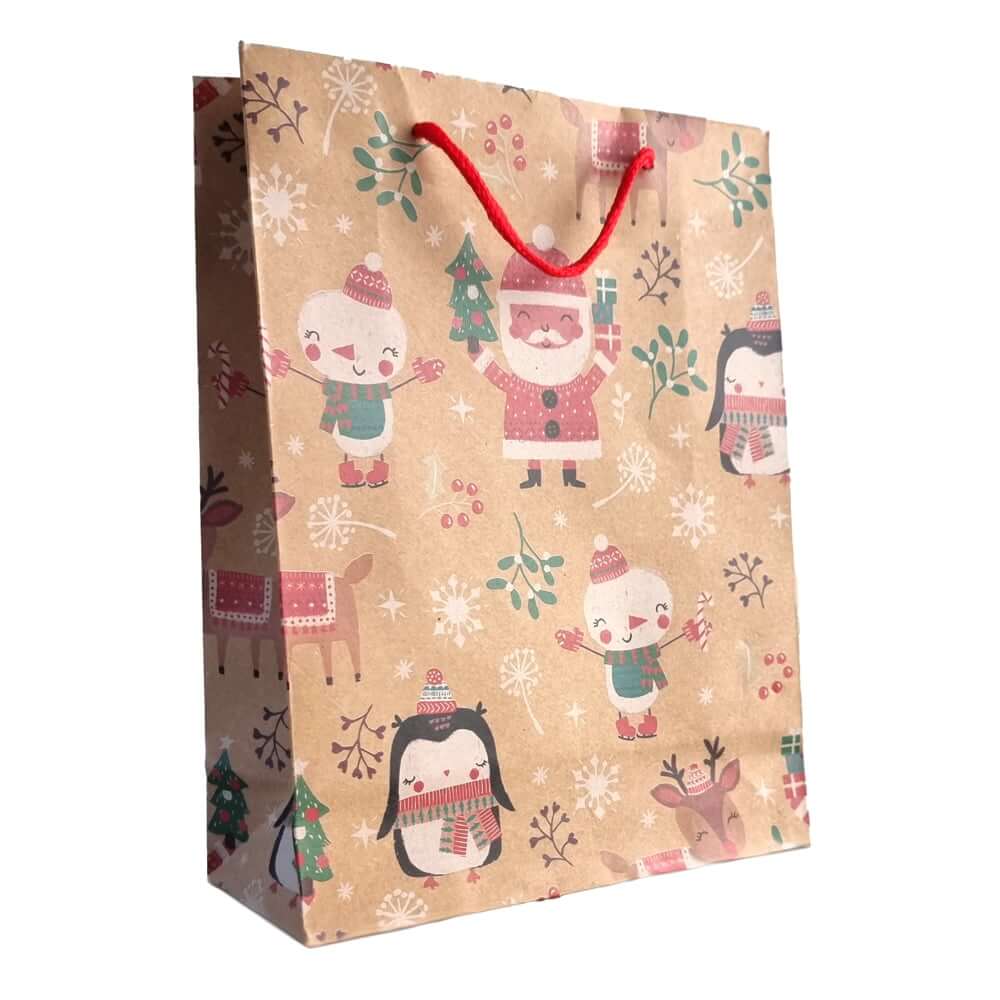 Pungi cadou kraft Crăciun model aleatoriu (set 12 buc) - CraftUp