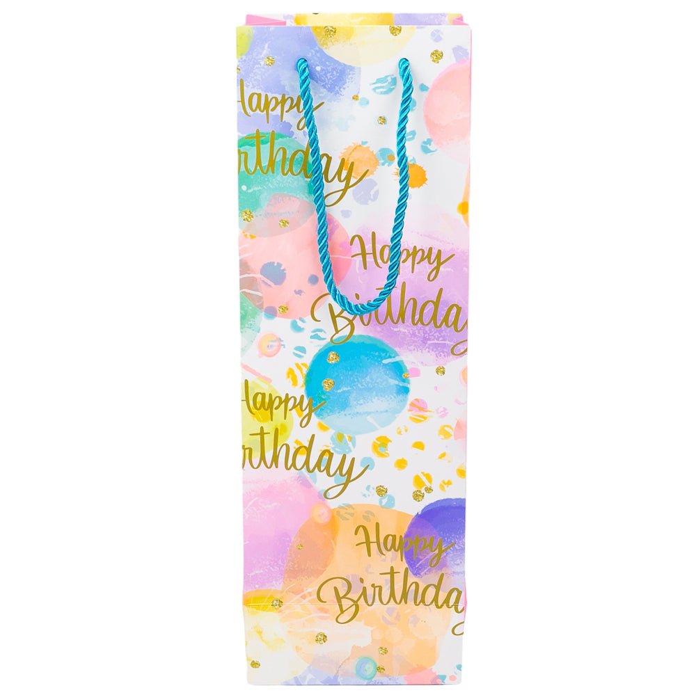 Pungi colorate pentru sticle cu mesaj Happy Birthday, mix 4 modele (set 12 buc) - CraftUp