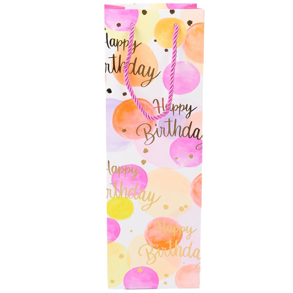 Pungi colorate pentru sticle cu mesaj Happy Birthday, mix 4 modele (set 12 buc) - CraftUp