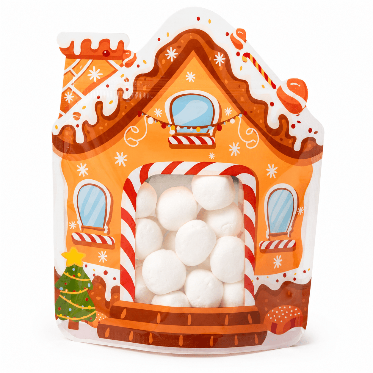 Pungi Crăciun cu fereastră si fermoar căsuță turtă dulce - multicolor (set 50 buc) - CraftUp