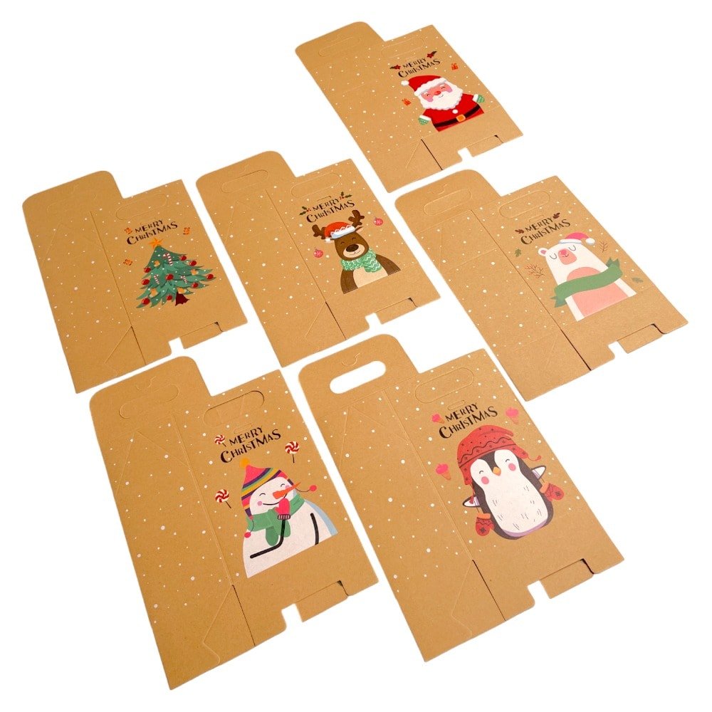 Pungi Crăciun cu mâner și etichetă în formă de stea mix 6 modele (set 24 buc) 9.4x6x14cm - CraftUp