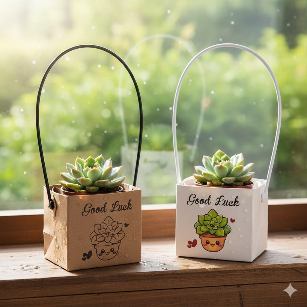 Pungi cu mâner, imprimeu good luck și strat impermeabil (set 50 buc) - CraftUp