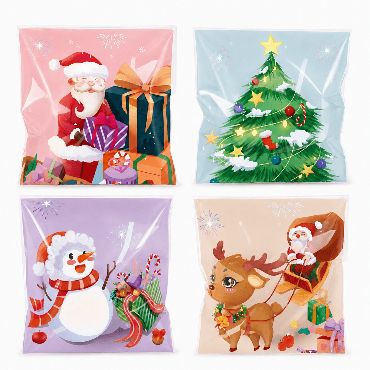 Pungi de Crăciun cu ilustrații și clapeta adezivă - mix 4 modele (set 100 buc) - CraftUp
