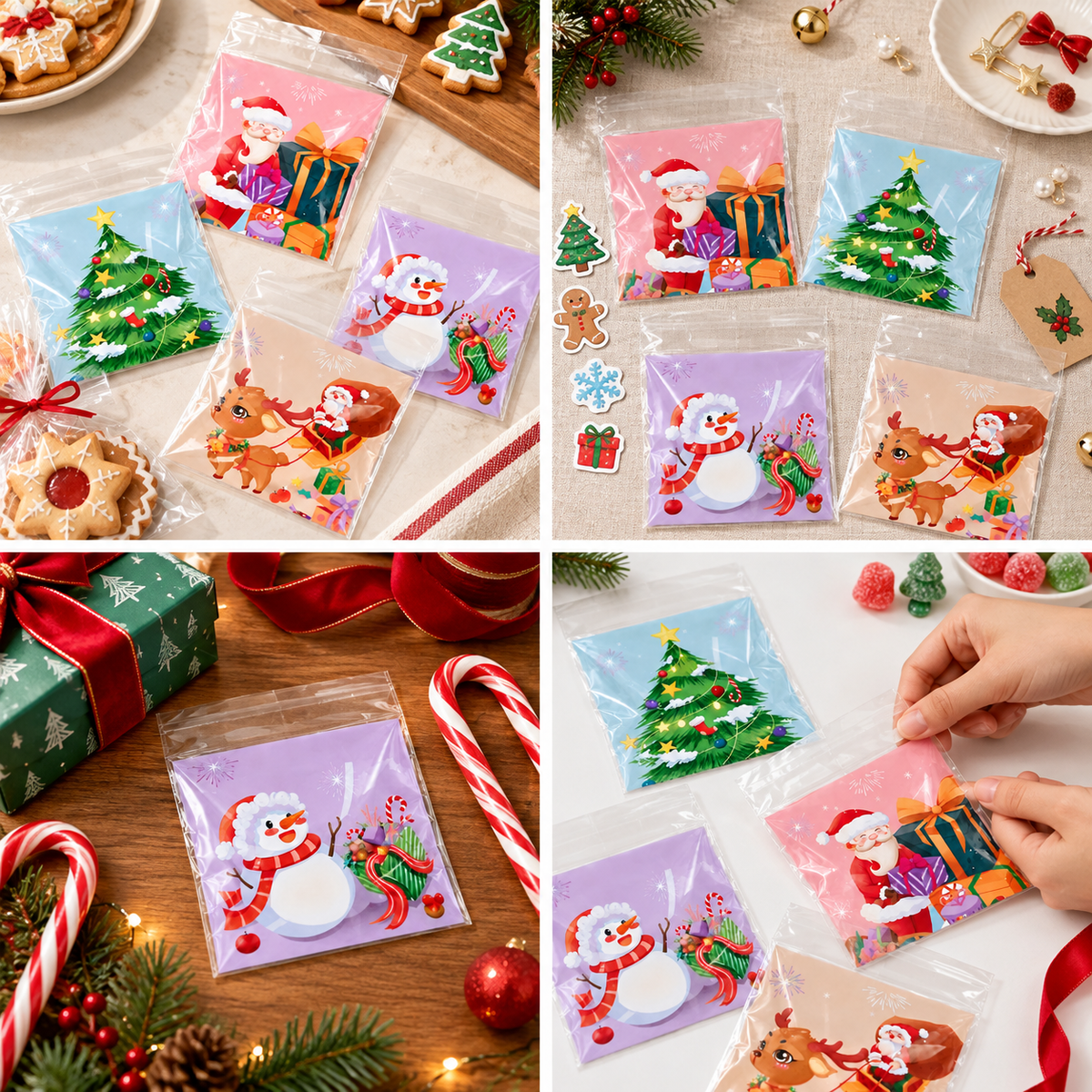 Pungi de Crăciun cu ilustrații și clapetă adezivă - mix 4 modele (set 100 buc) - CraftUp