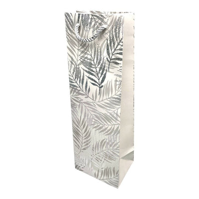 Pungi din hârtie pentru sticle model frunze - argintiu (set 12 buc) 36x9x12cm