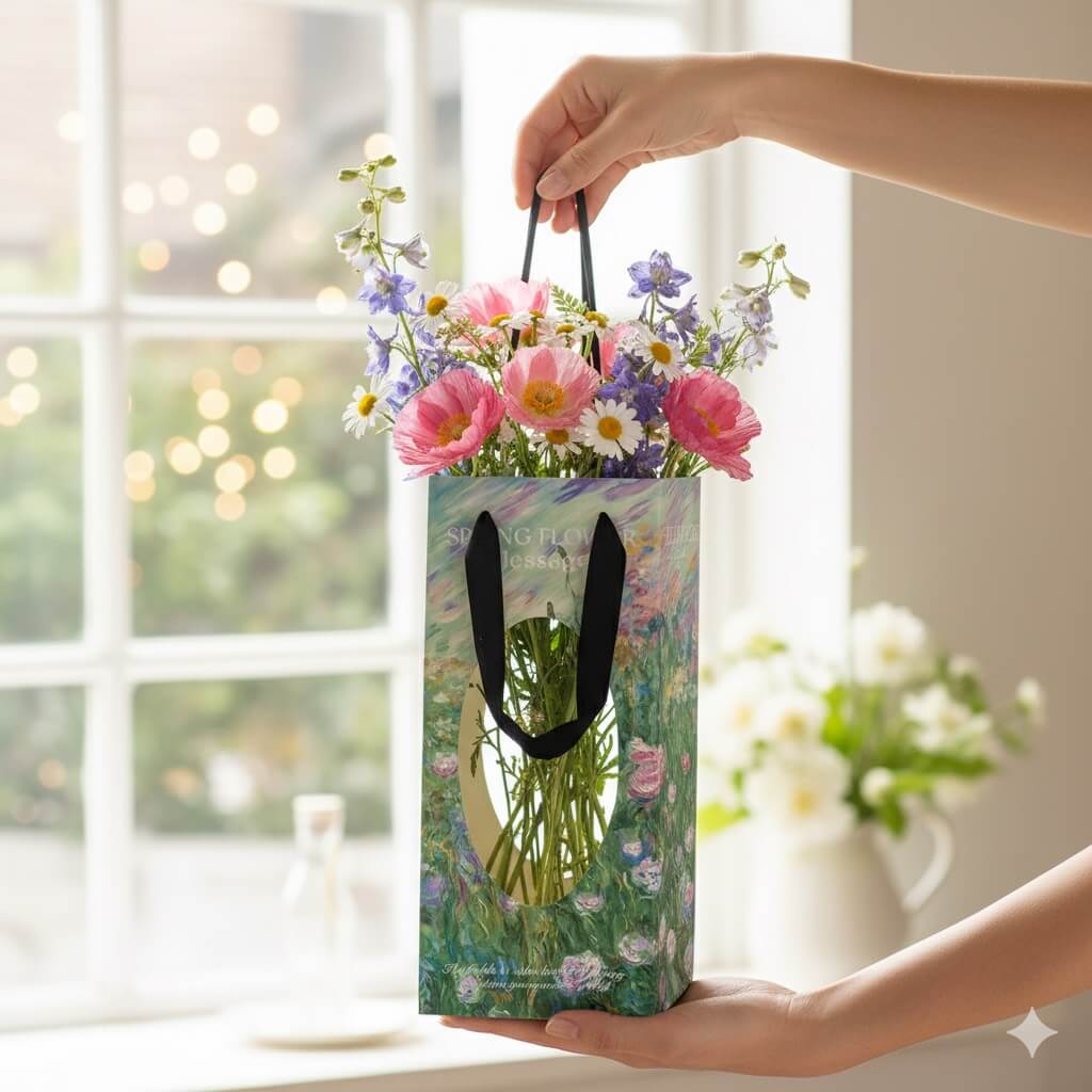 Pungi hârtie cu imprimeu floral și text (set 10 buc) - CraftUp