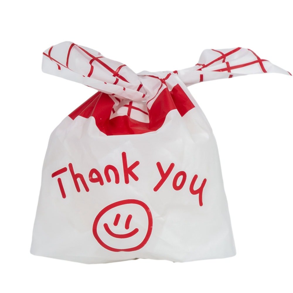 Pungi plastic model iepuraș cu mesaj Thank you - roșu (set 50 buc) - CraftUp