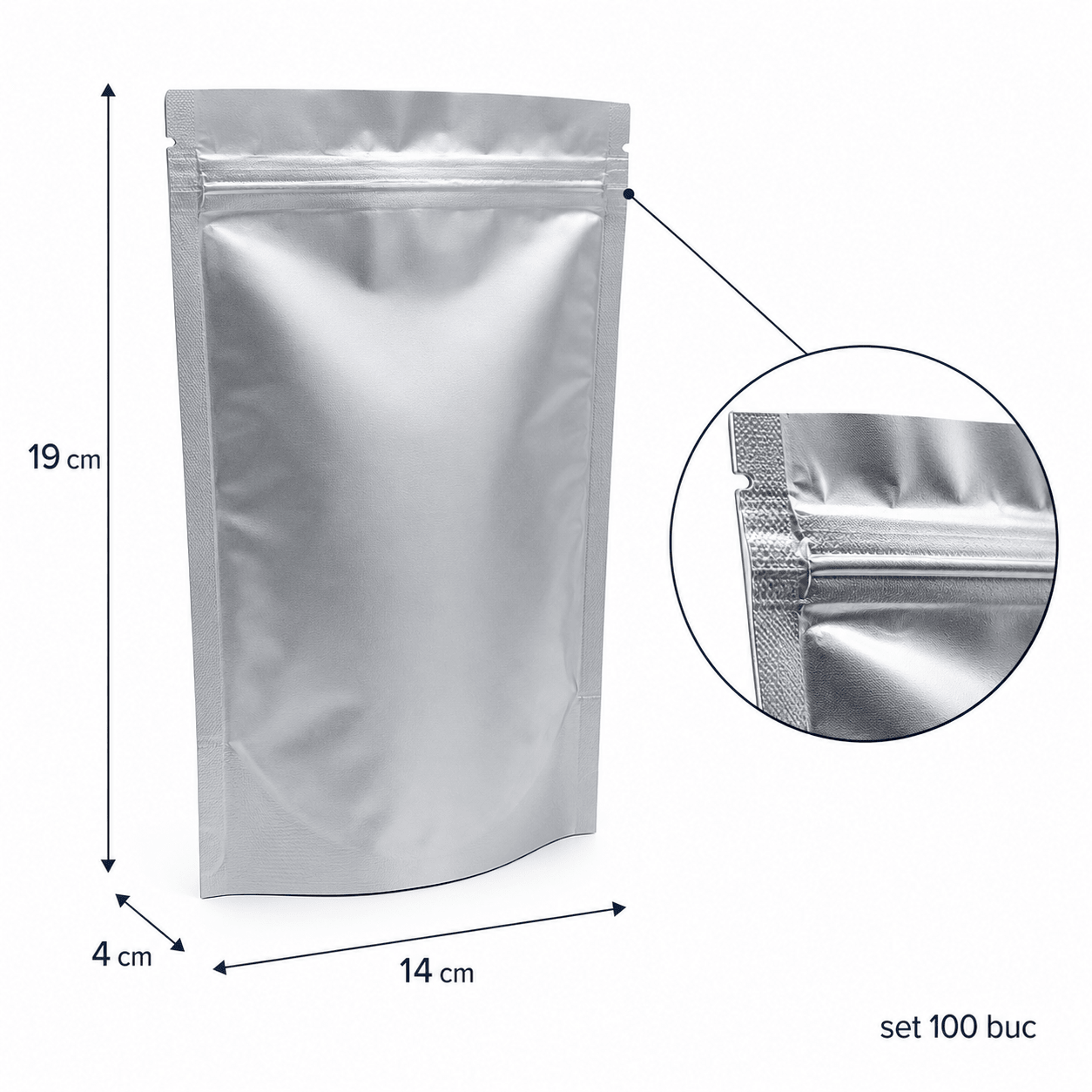 Pungi stand up din aluminiu cu fermoar resigilabil (set 100 buc) - CraftUp