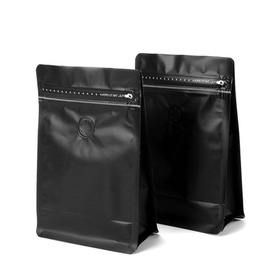 Pungi stand up opace reutilizabile cu supapă și fermoar - negru (set 50 buc)