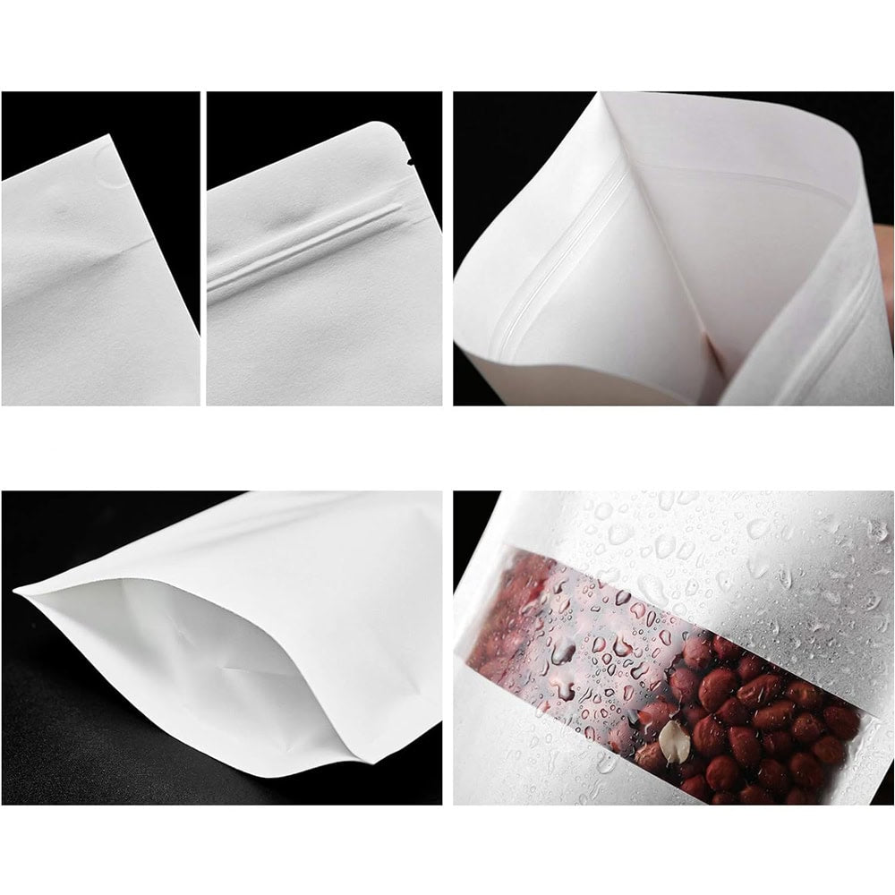 Pungi stand up reutilizabile cu fereastră și fermoar - alb (set 50 buc) - CraftUp