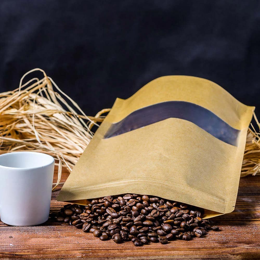 Pungi stand up reutilizabile cu fereastră și fermoar - kraft (set 100 buc) - CraftUp