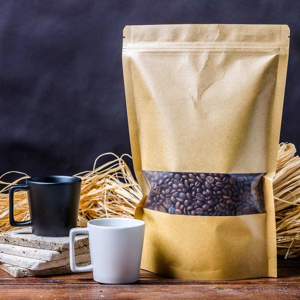 Pungi stand up reutilizabile cu fereastră și fermoar - kraft (set 100 buc) - CraftUp