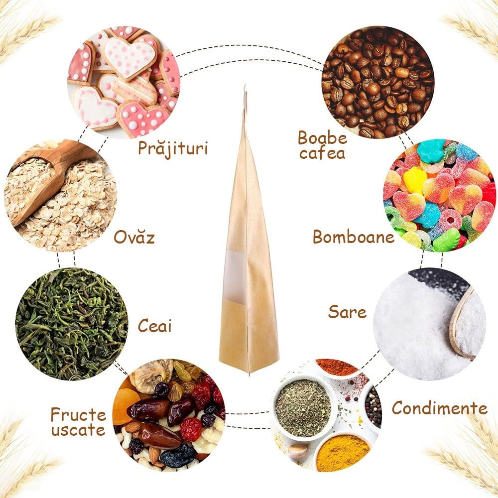 Pungi stand up reutilizabile cu fereastră și fermoar - kraft (set 100 buc) - CraftUp