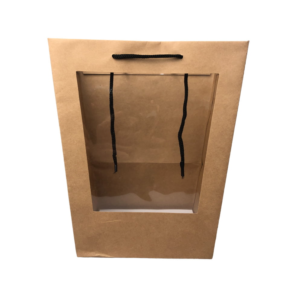 Pungi trapez cu mâner și fereastră - kraft (set 10 buc) - CraftUp